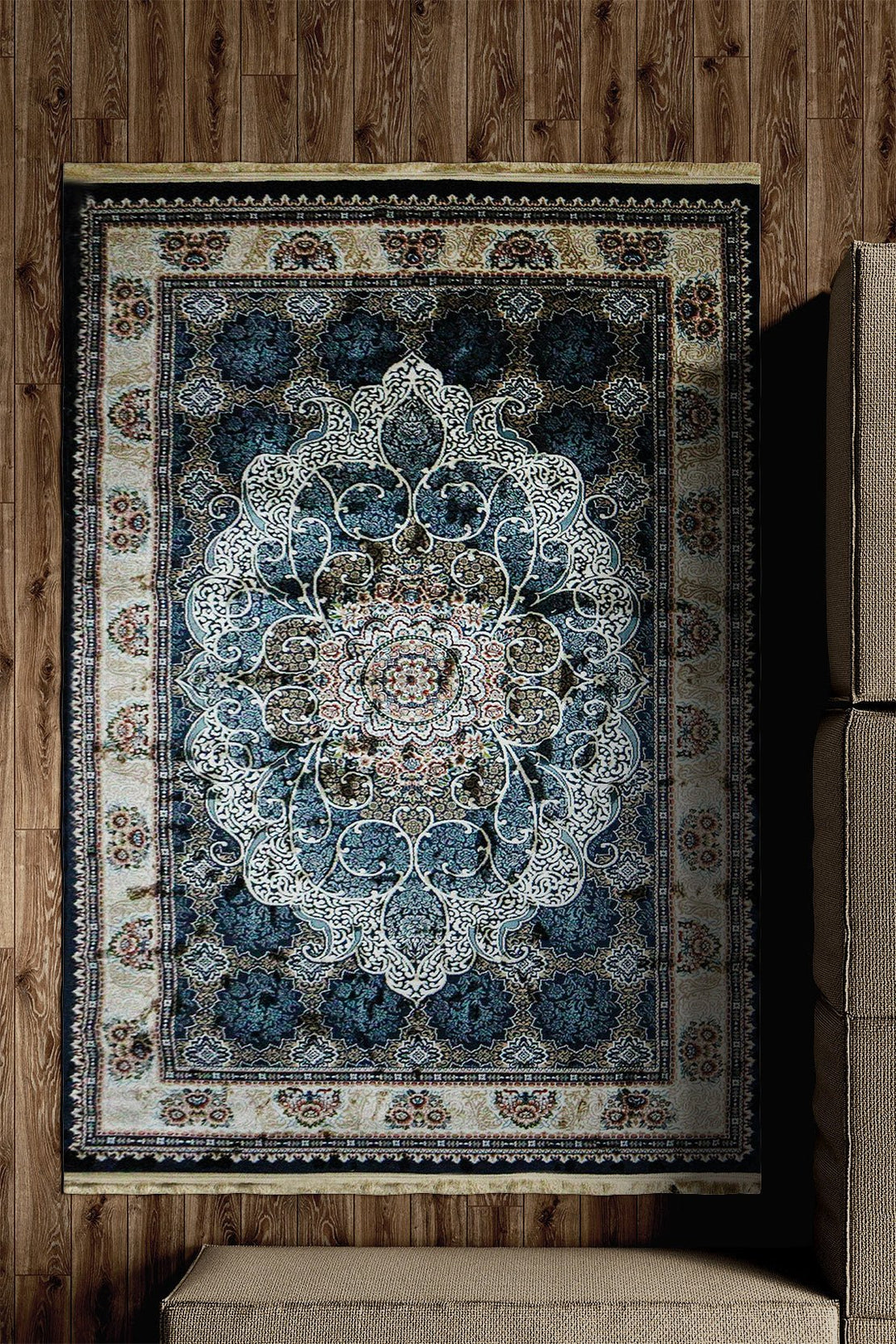 Classical Turkish Topaz Rug - 4.9 x 7.3 FT - Blue - Resilient Construction for Long - Lasting Use - V Surfaces