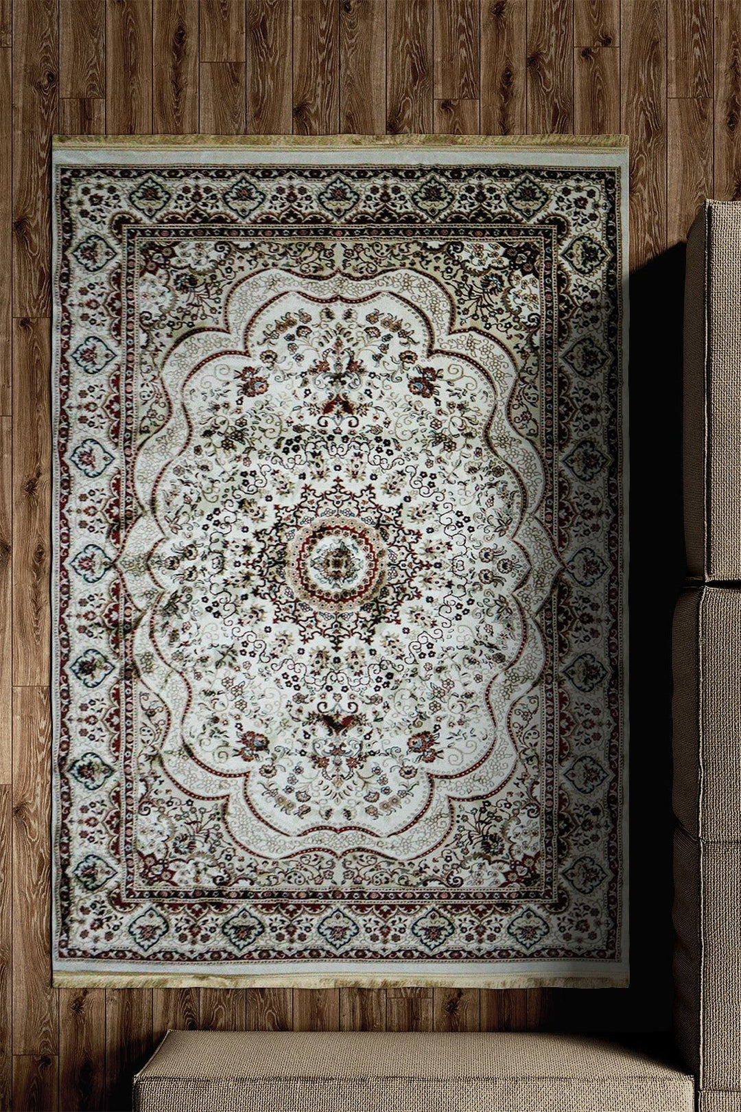 Classical Turkish Topaz Rug - 4.9 x 7.3 FT - Cream - Resilient Construction for Long - Lasting Use - V Surfaces