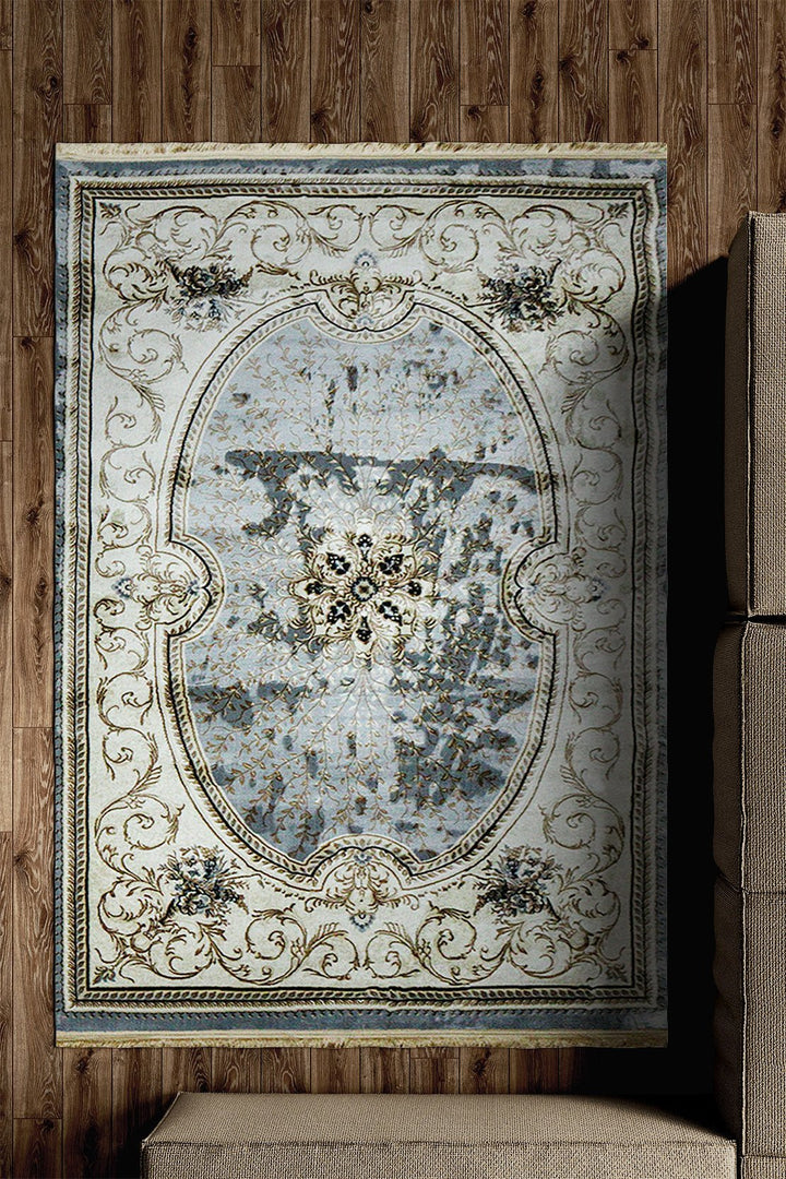 Classical Turkish Topaz Rug - 4.9 x 7.3 FT - Gray - Resilient Construction for Long - Lasting Use - V Surfaces