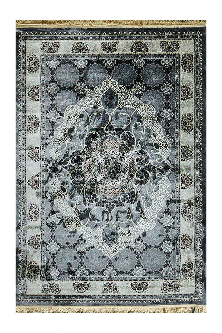 Classical Turkish Topaz Rug - 4.9 x 7.3 FT - Gray - Resilient Construction for Long - Lasting Use - V Surfaces