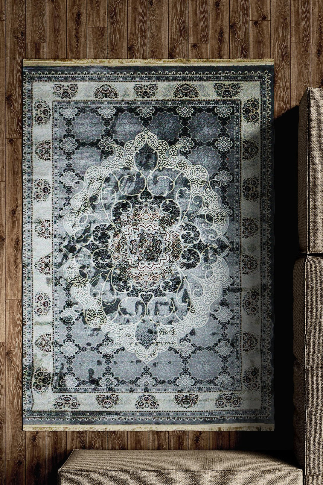 Classical Turkish Topaz Rug - 4.9 x 7.3 FT - Gray - Resilient Construction for Long - Lasting Use - V Surfaces