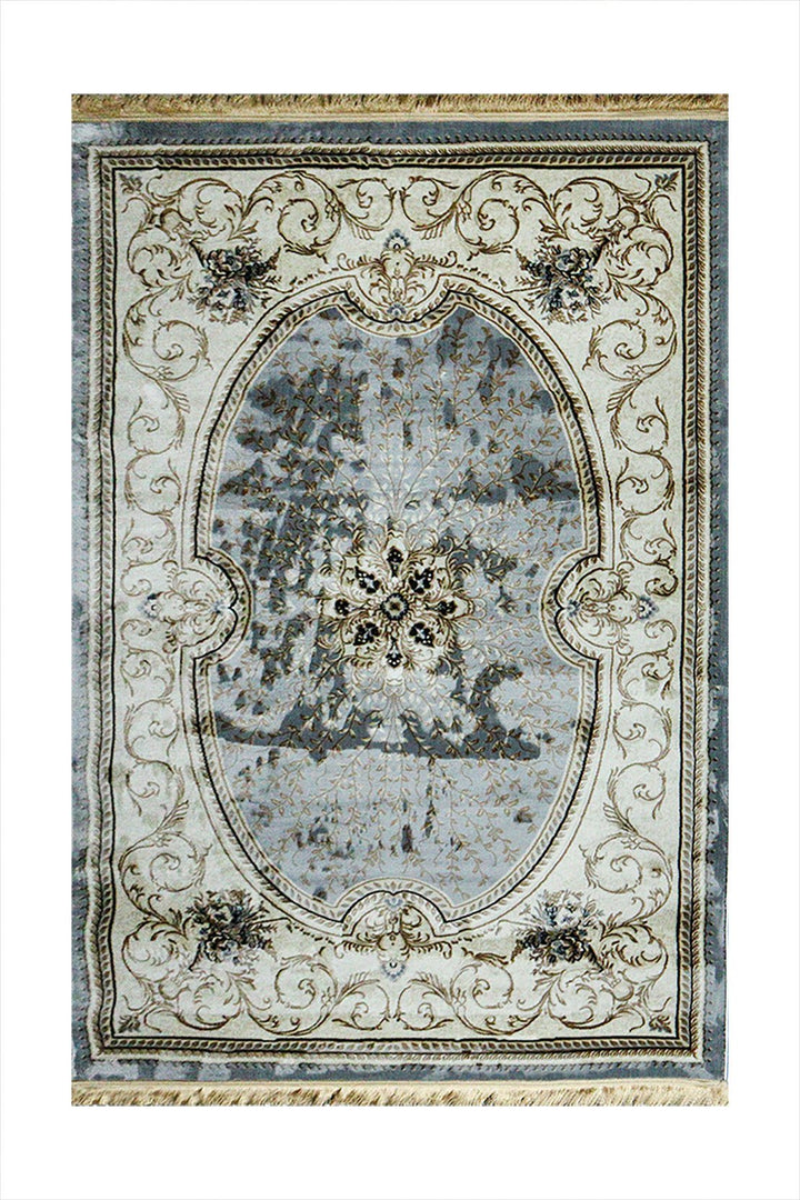 Classical Turkish Topaz Rug - 4.9 x 7.3 FT - Gray - Resilient Construction for Long - Lasting Use - V Surfaces