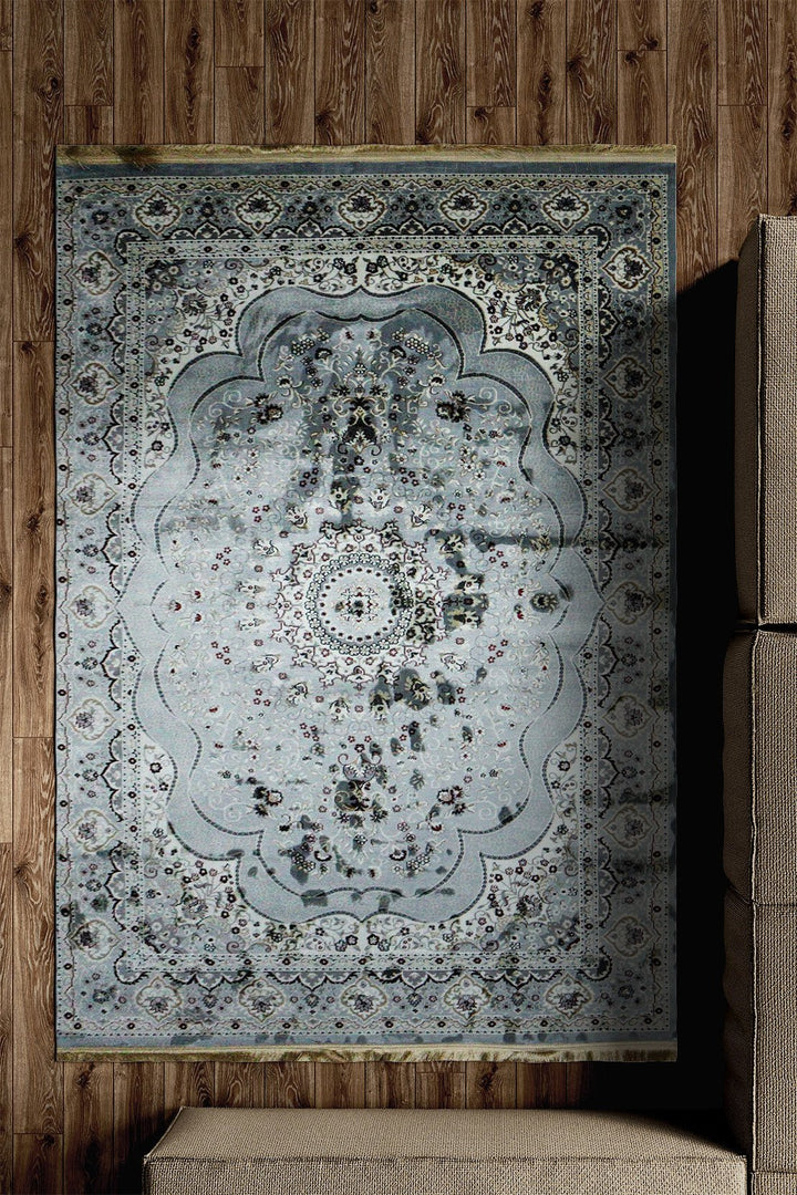 Classical Turkish Topaz Rug - 4.9 x 7.3 FT - Gray - Resilient Construction for Long - Lasting Use - V Surfaces