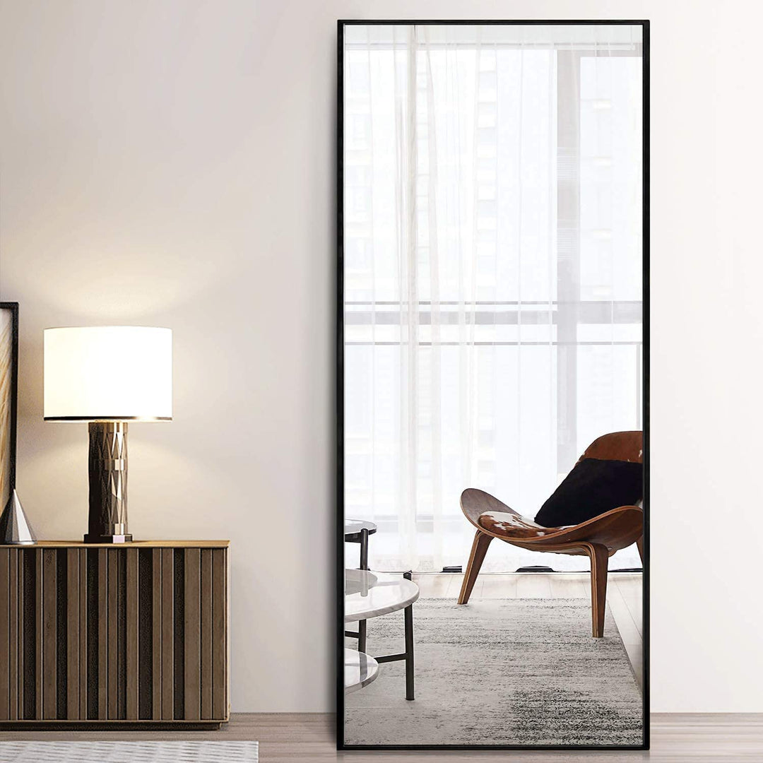 Full Length Luxe Straight Mirror - Black - Large Bedroom Mirror, Leaning Against Wall - V Surfaces