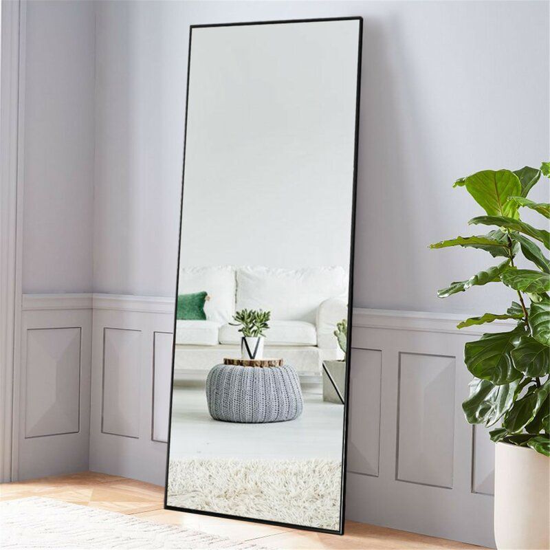 Full Length Luxe Straight Mirror - Black - Large Bedroom Mirror, Leaning Against Wall - V Surfaces
