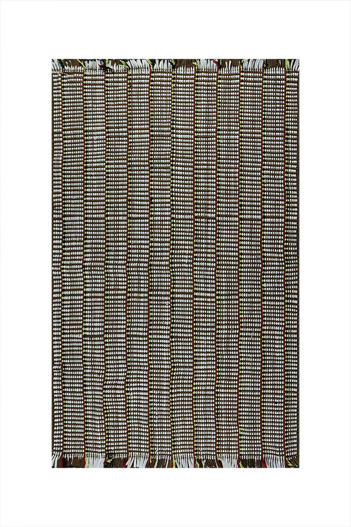 Hand Woven Modern Khaddi Rug - 3.9 x 5.9 FT - Brown and White - V Surfaces