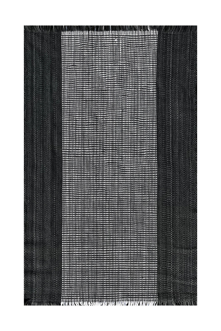 Hand Woven Modern Khaddi Rug - 3.9 x 5.9 FT - Gray and White - V Surfaces