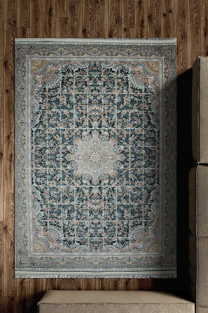 Iranian Premium Quality Authentic 1500 Rug - 4.9 x 7.3 FT - Blue - Resilient Construction for Long - Lasting Use - V Surfaces