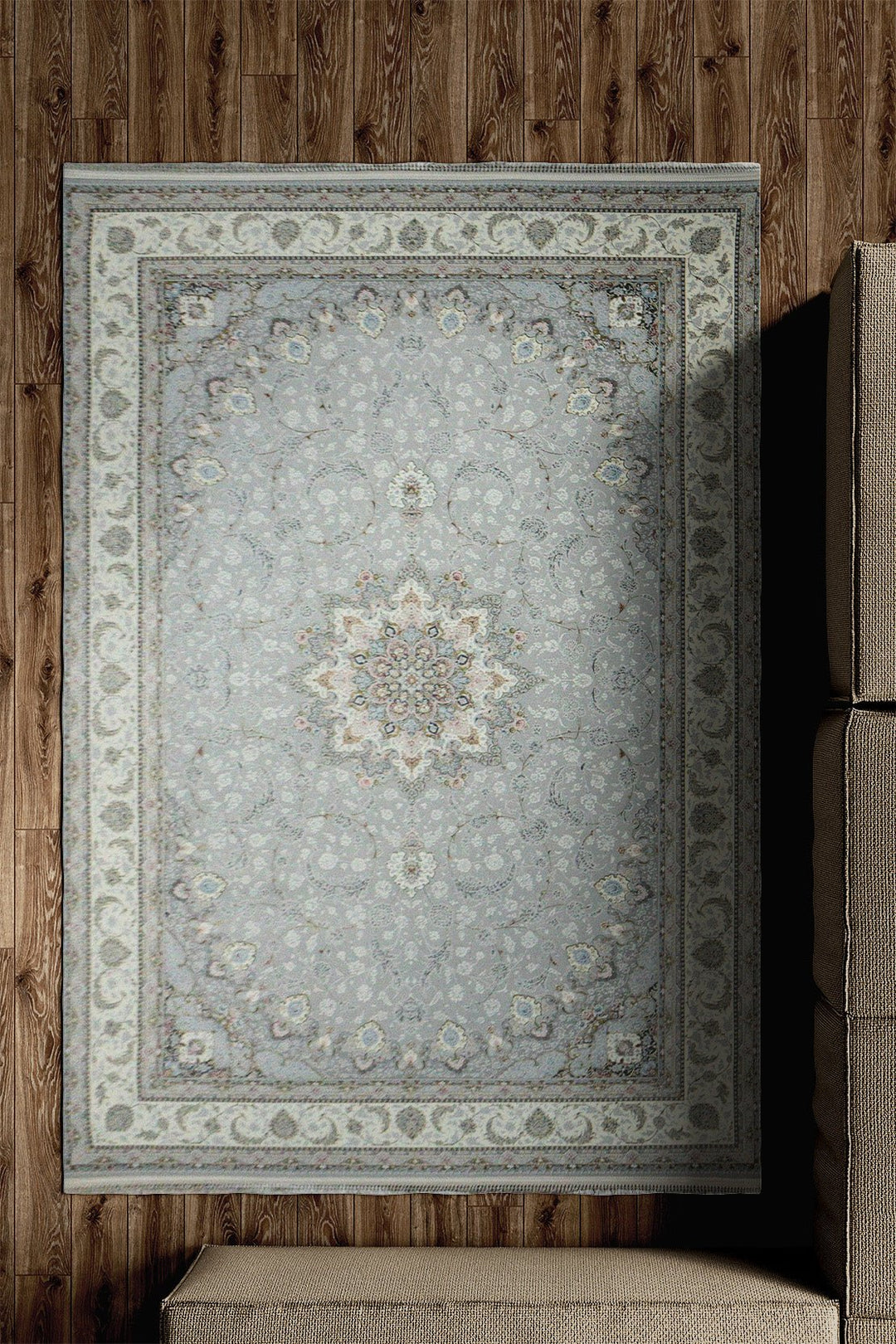 Iranian Premium Quality Authentic 1500 Rug - 4.9 x 7.3 FT - Gray and Cream - Resilient Construction for Long-Lasting Use - V Surfaces