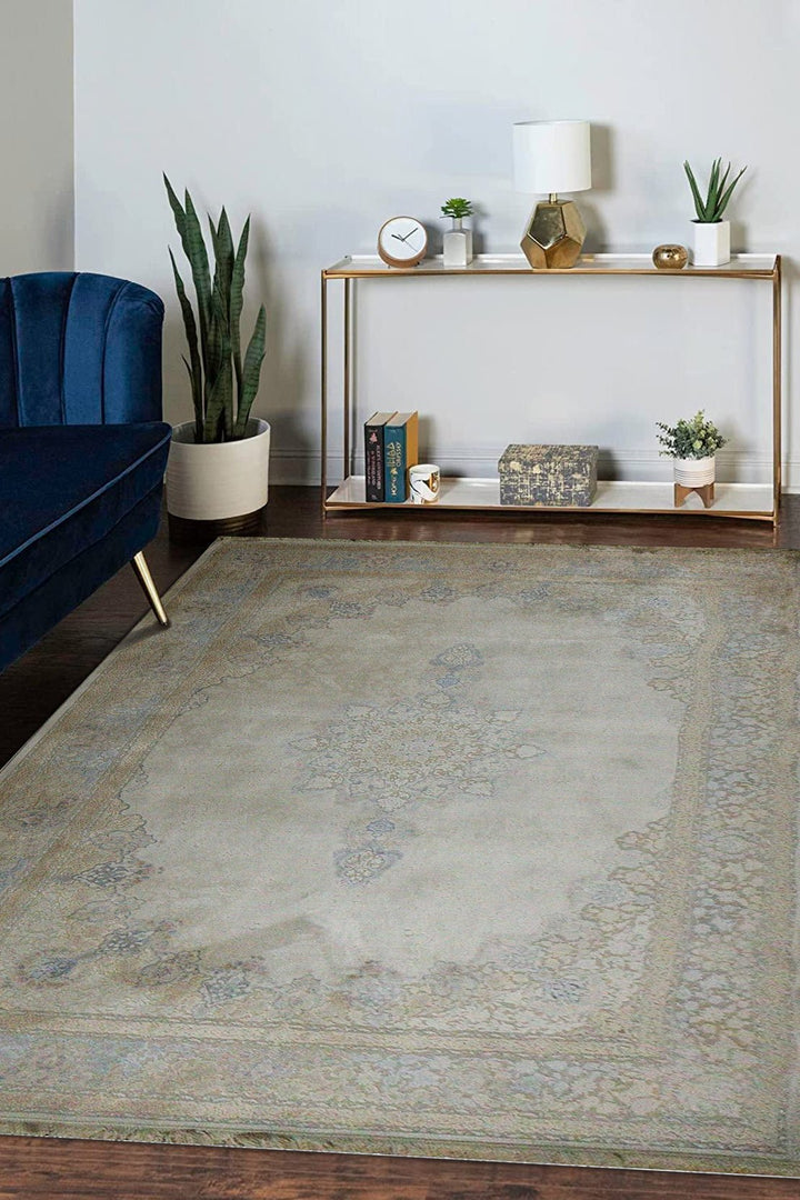 Iranian Premium Quality Silk 1200 Rug - 6.5 x 9.8 FT - Beige - Resilient Construction for Long-Lasting Use - V Surfaces