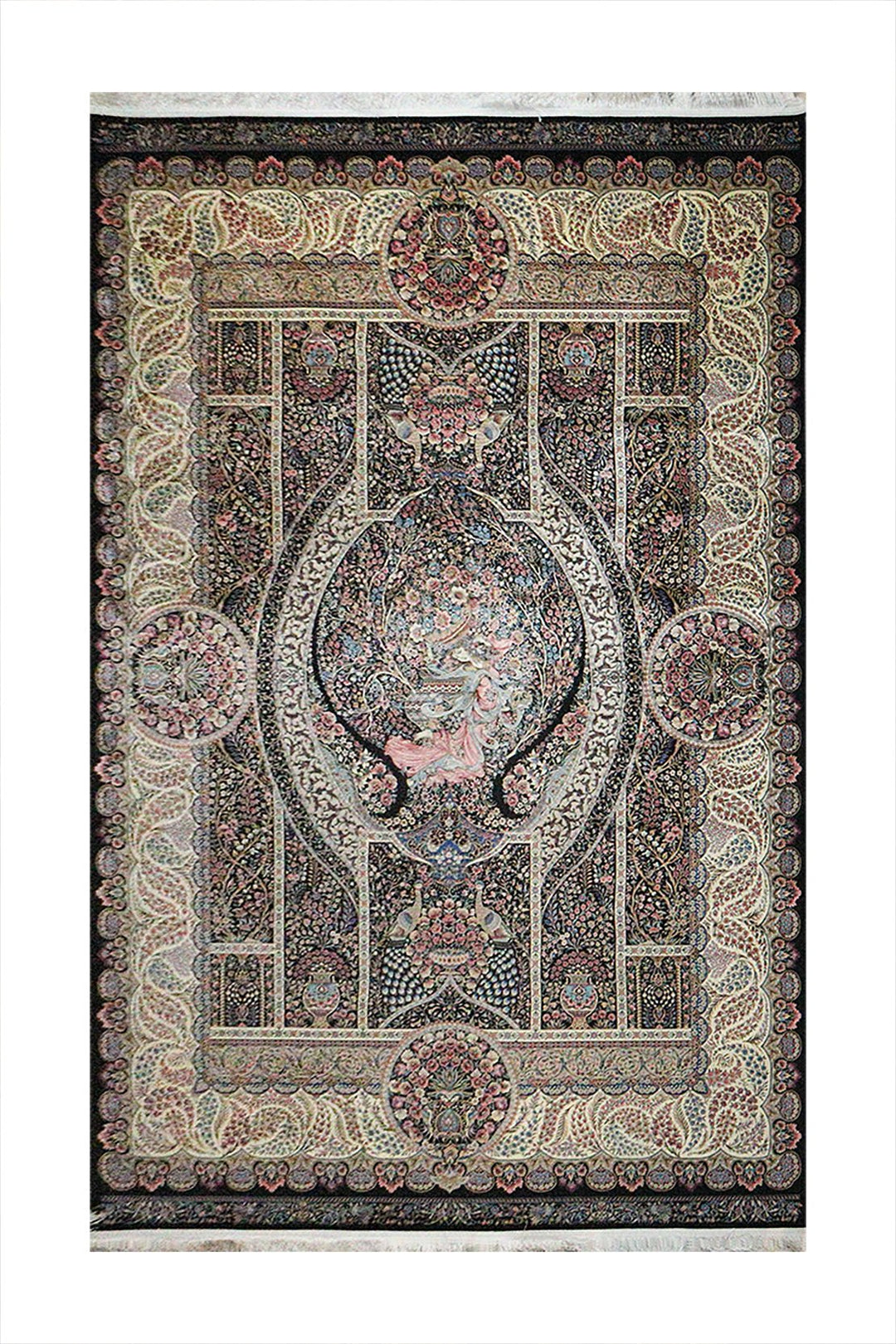 Iranian Premium Quality Silk 1500 Rug - 6.5 x 9.8 FT - Black - Resilient Construction for Long-Lasting Use - V Surfaces