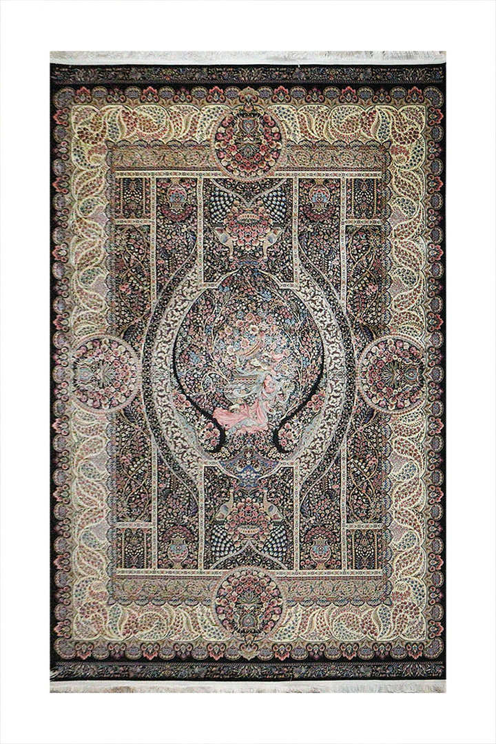 Iranian Premium Quality Silk 1500 Rug - 6.5 x 9.8 FT - Black - Resilient Construction for Long-Lasting Use - V Surfaces