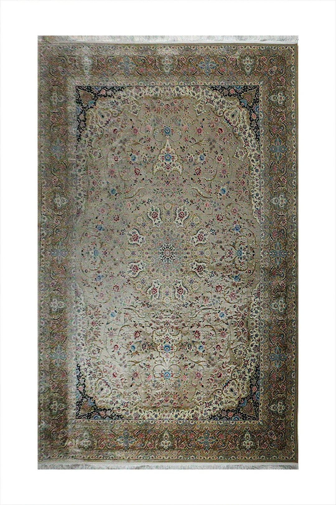 Iranian Premium Quality Silk 1500 Rug - 8.2 x 11.4 FT - Beige - Resilient Construction for Long-Lasting Use - V Surfaces