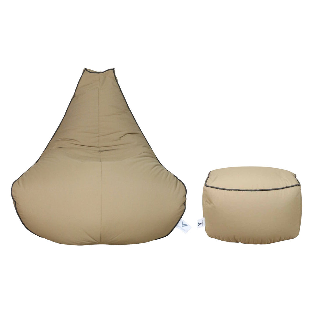 Pearl Set Bean Bag Chair with Foot Stool, L. Brown - V Surfaces