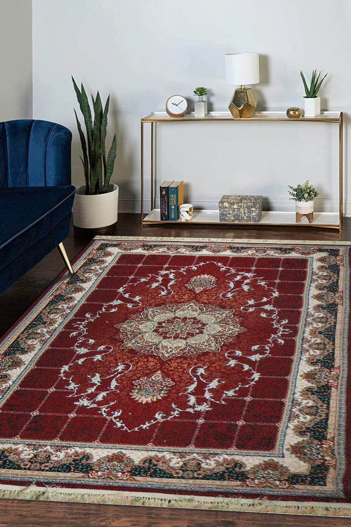 Premium Irani 500 Rug - Red and Brown - 6.5 x 9.8 FT-Superior Comfort Elegant and Luxury Style Accent - V Surfaces