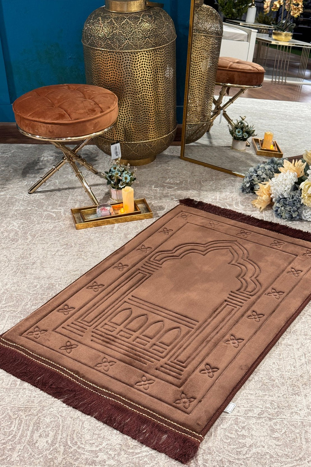 Premium Memory Foam Janamaz brown - Islamic Prayer Mat - Very Thick, Padded, Non-Slip - V Surfaces