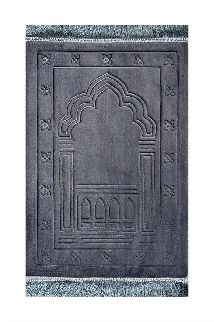 Premium Memory Foam Janamaz Gray - Islamic Prayer Mat - Very Thick, Padded, Non-Slip - V Surfaces