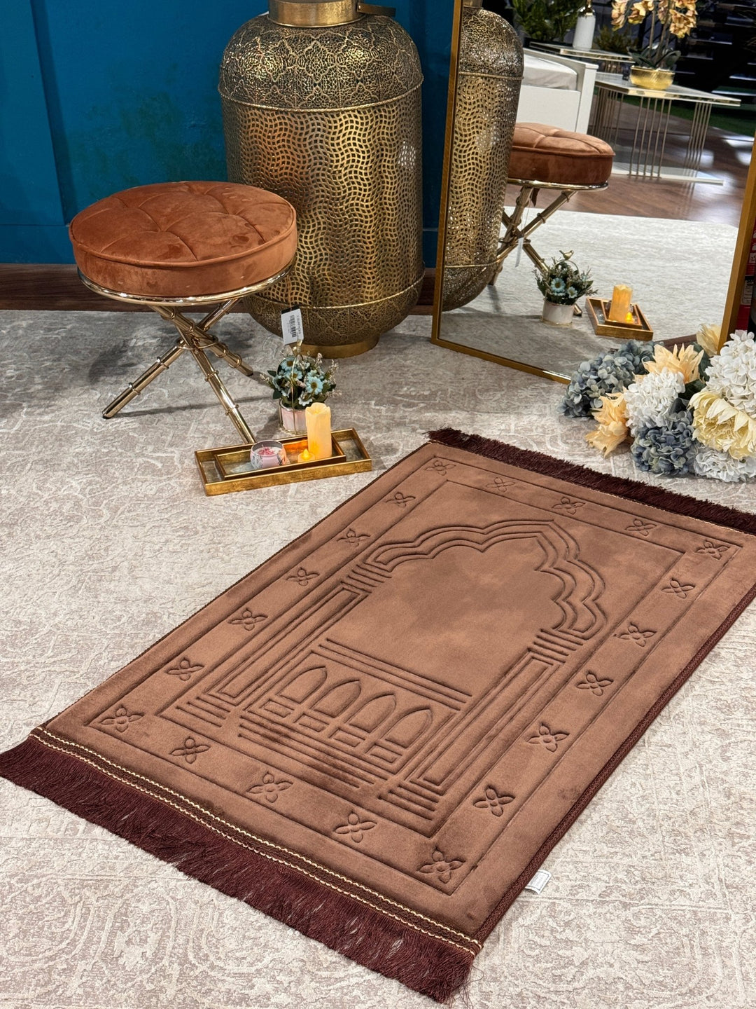 Premium Memory Foam Janamaz Gray - Islamic Prayer Mat - Very Thick, Padded, Non-Slip - V Surfaces