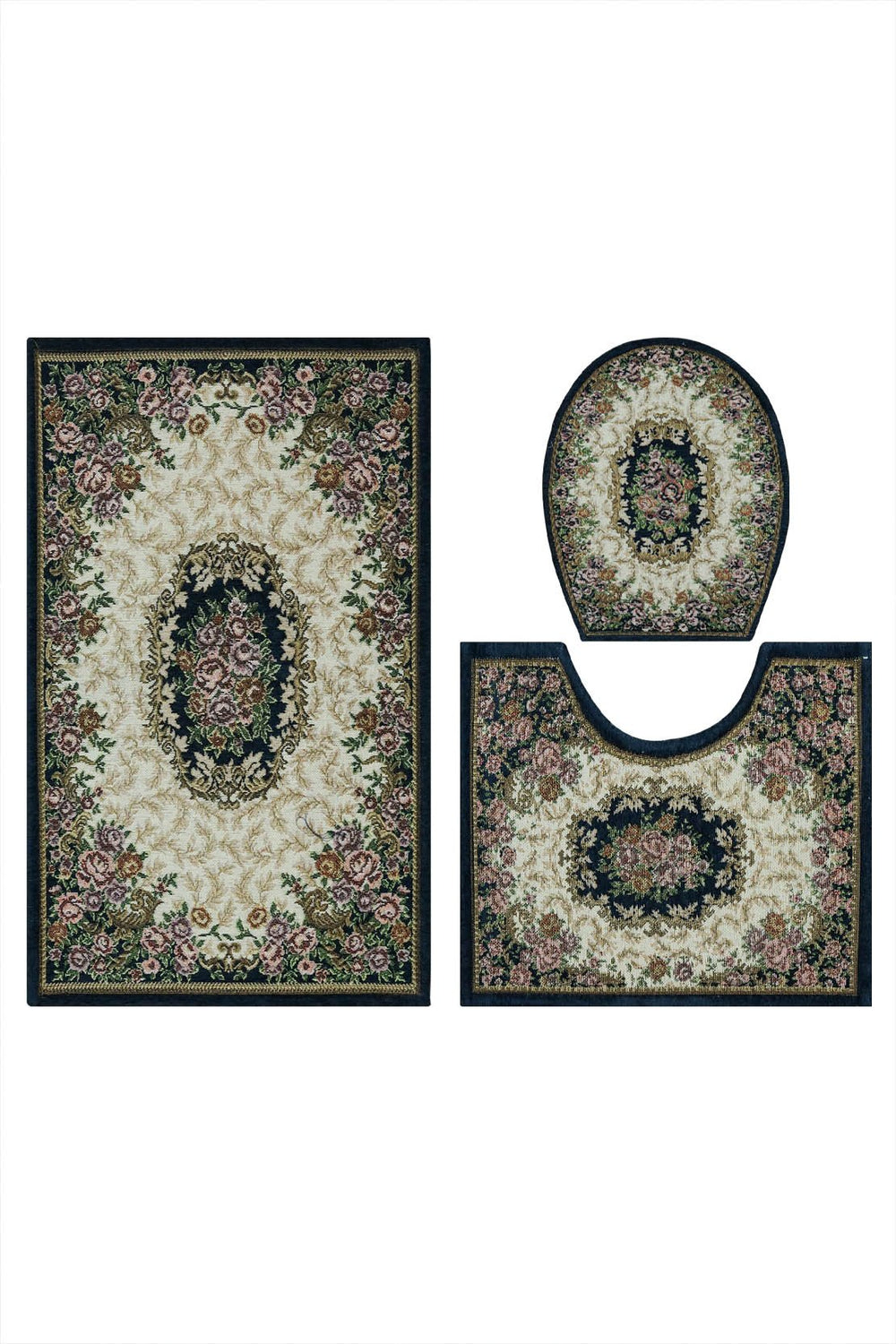 Set of Flower Bath Mat, Beige and Navy - V Surfaces
