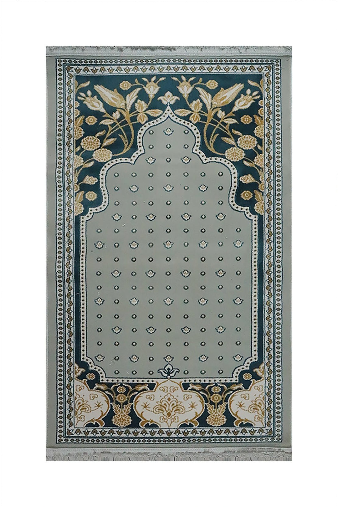 Turkish Bamboo Sajjadeh Janamaz - 2.6 x 3.9 FT - Blue and Gray - V Surfaces