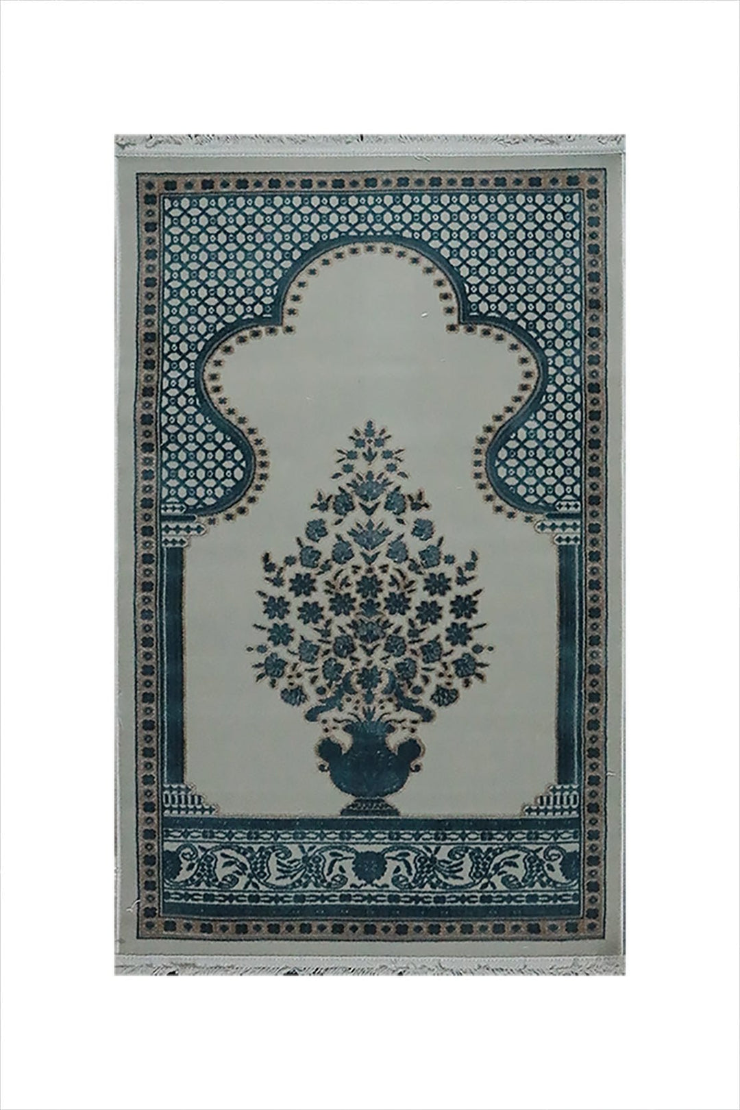 Turkish Bamboo Sajjadeh Janamaz - 2.6 x 3.9 FT - Blue and Gray - V Surfaces