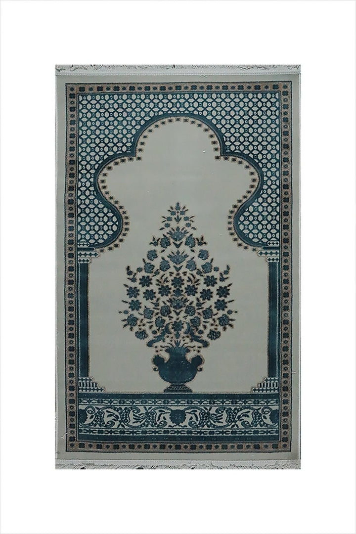 Turkish Bamboo Sajjadeh Janamaz - 2.6 x 3.9 FT - Blue and Gray - V Surfaces