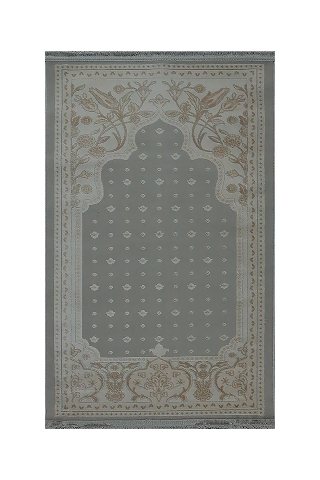 Turkish Bamboo Sajjadeh Janamaz - 2.6 x 3.9 FT - Gray and Beige - V Surfaces