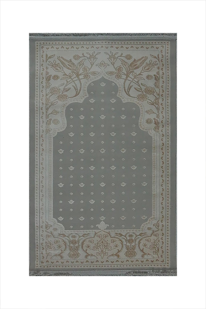 Turkish Bamboo Sajjadeh Janamaz - 2.6 x 3.9 FT - Gray and Beige - V Surfaces