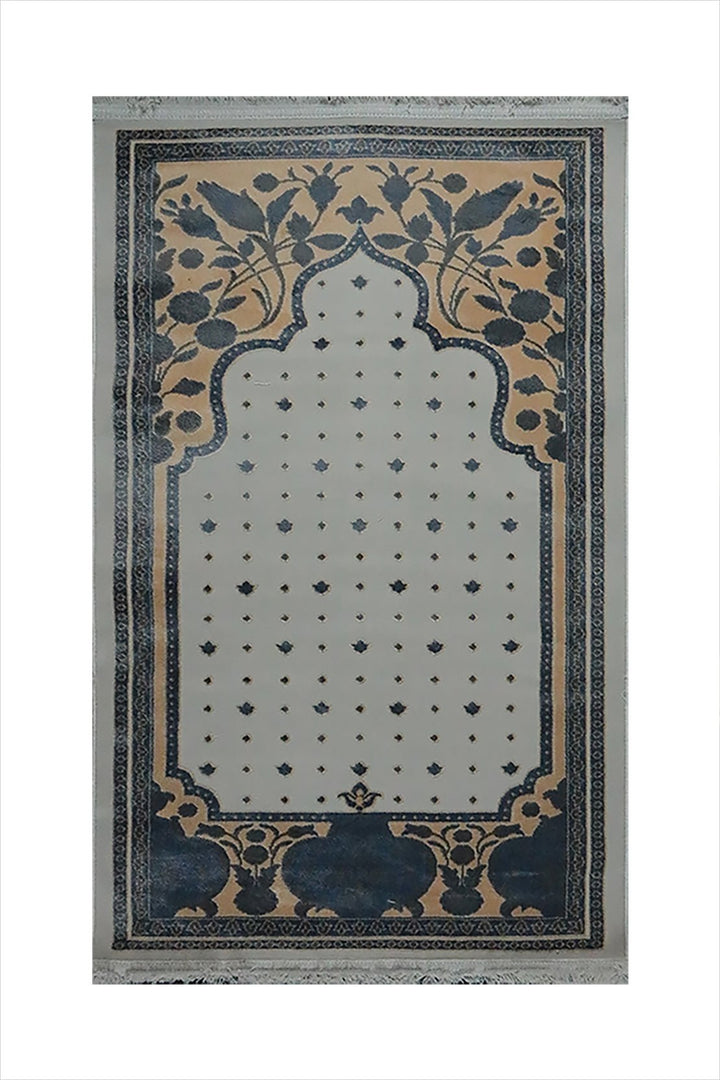 Turkish Bamboo Sajjadeh Janamaz - 2.6 x 3.9 FT - Gray and Yellow - V Surfaces