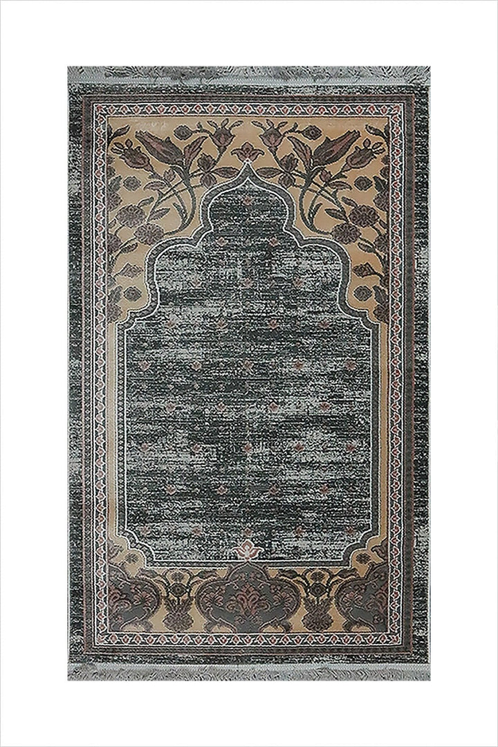 Turkish Bamboo Sajjadeh Janamaz - 2.6 x 3.9 FT - Gray and Yellow - V Surfaces