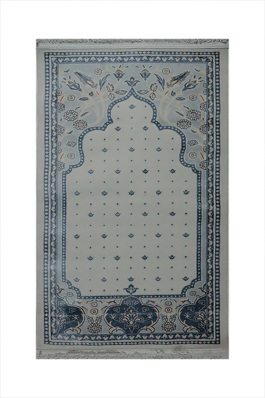 Turkish Bamboo Sajjadeh Janamaz - 2.6 x 3.9 FT - Gray qand Blue - V Surfaces
