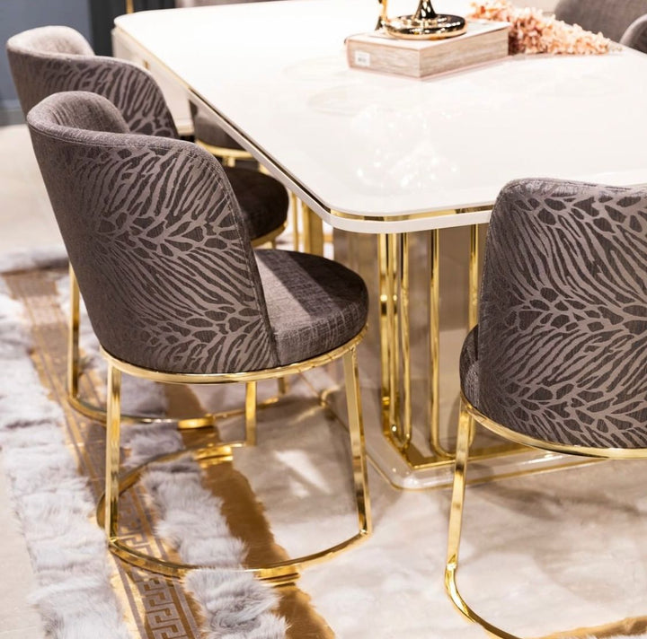 Turkish Berlin Dining Table with Fabric Chairs, 8-Pcs & 6-Pcs Set - V Surfaces