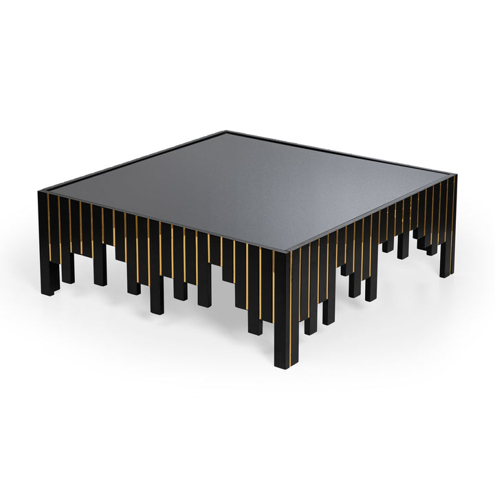 Turkish Center Table - Black With Gold Stripes - Tempered Smoked Glass - V Surfaces