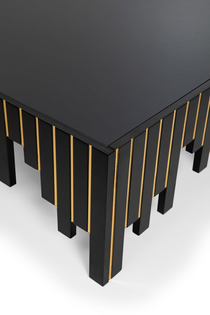 Turkish Center Table - Black With Gold Stripes - Tempered Smoked Glass - V Surfaces
