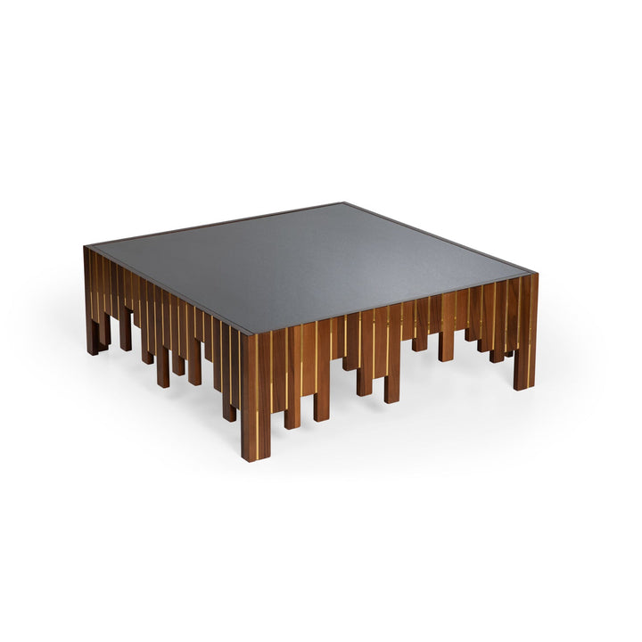 Turkish Center Table, Walnut With Gold Stripes - Tempered Smoked Glass, MDF With Vineer Paint - V Surfaces