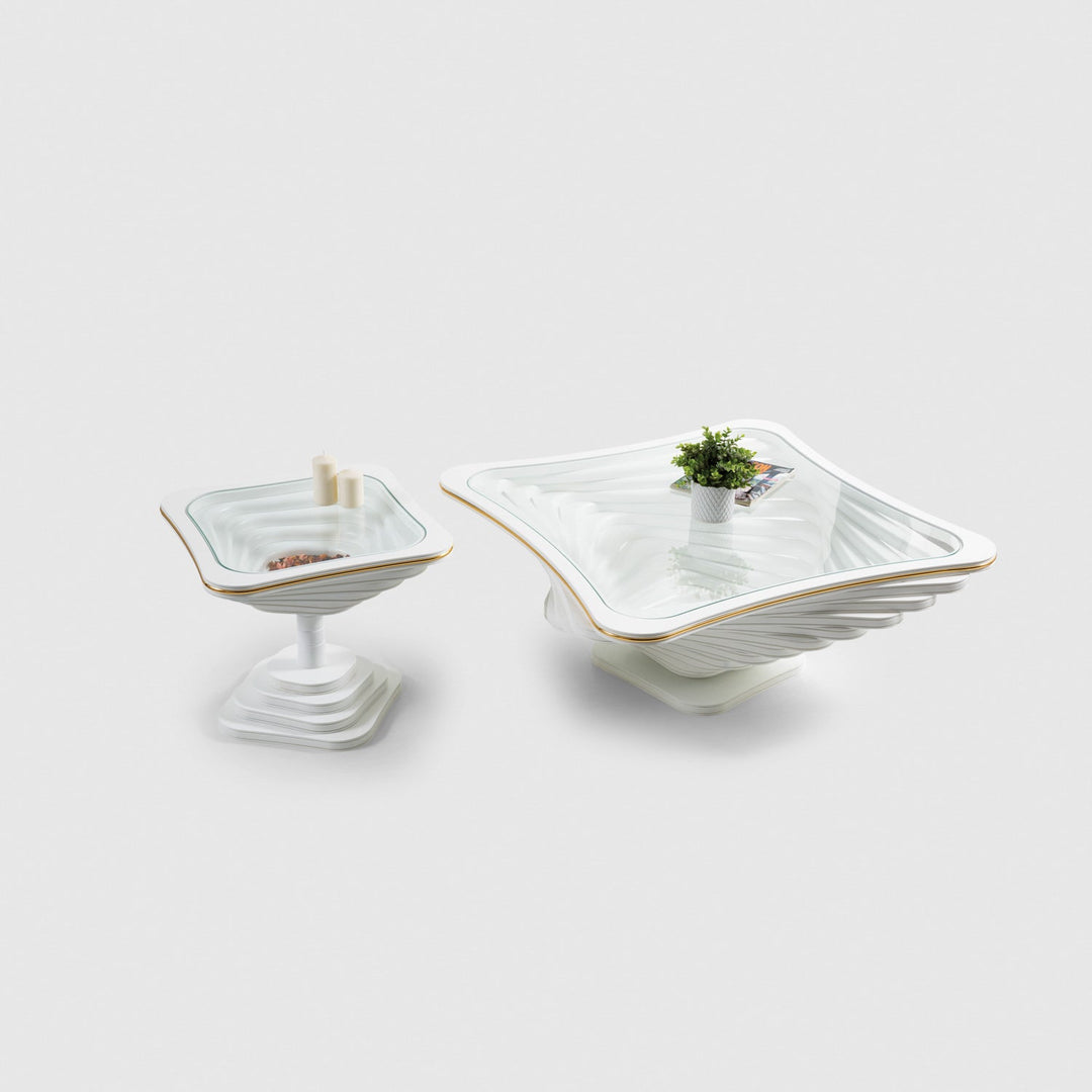 Turkish Center Table - White - Tempered Glass - With Line - V Surfaces