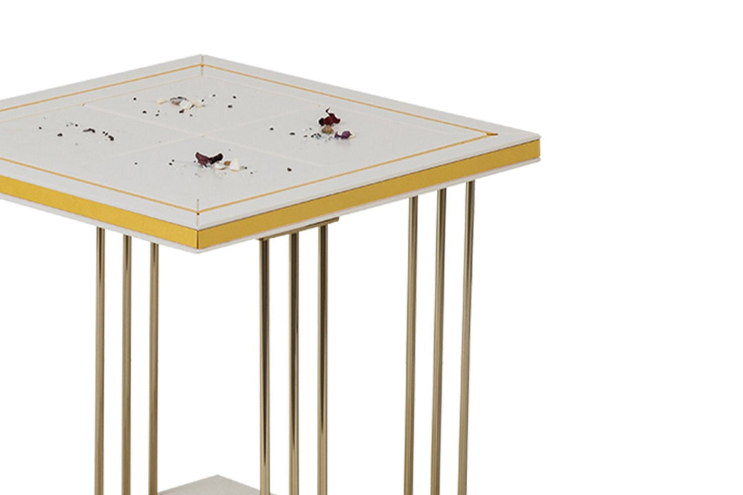 Turkish Gold Side Table - MDF Paint - Metal Plated Legs - Cream - V Surfaces