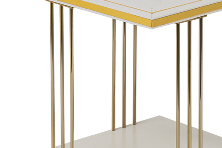 Turkish Gold Side Table - MDF Paint - Metal Plated Legs - Cream - V Surfaces