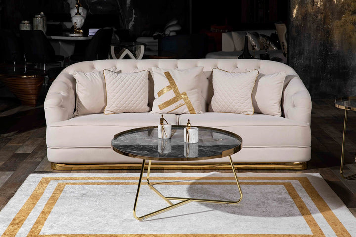 Turkish Gray MDF Marble Center Table, Gold and Gray - V Surfaces