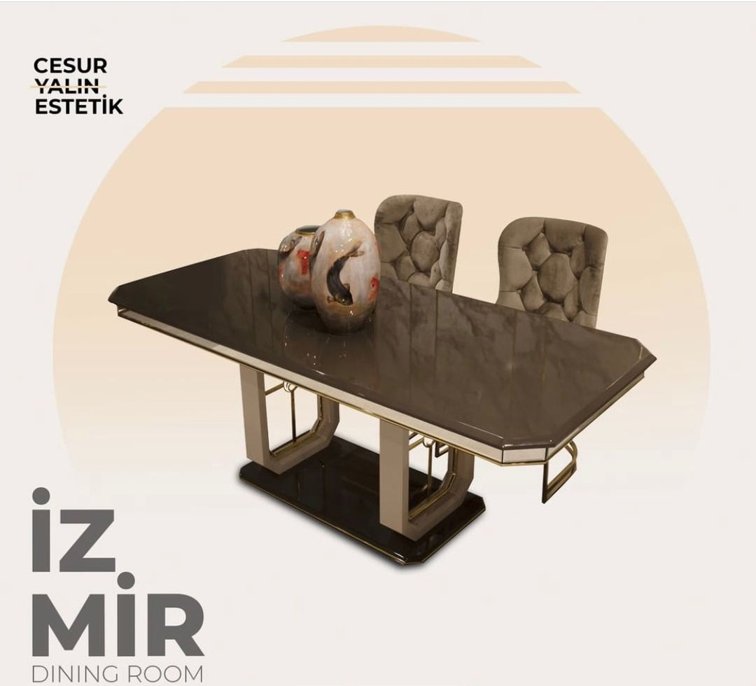 Turkish Izmir Dining Table with Fabric Chairs, 9-Pcs Set - V Surfaces