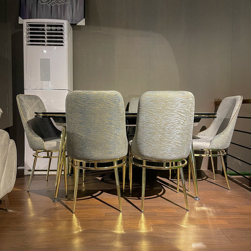 Turkish Marmaris Dining Table with Fabric Chairs (Dining Table + 6 Chairs) - V Surfaces