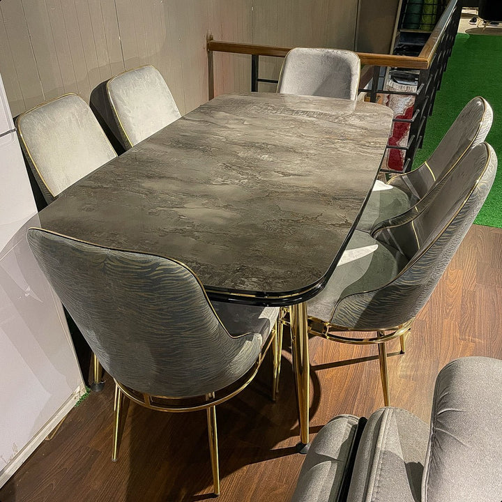 Turkish Marmaris Dining Table with Fabric Chairs (Dining Table + 6 Chairs) - V Surfaces