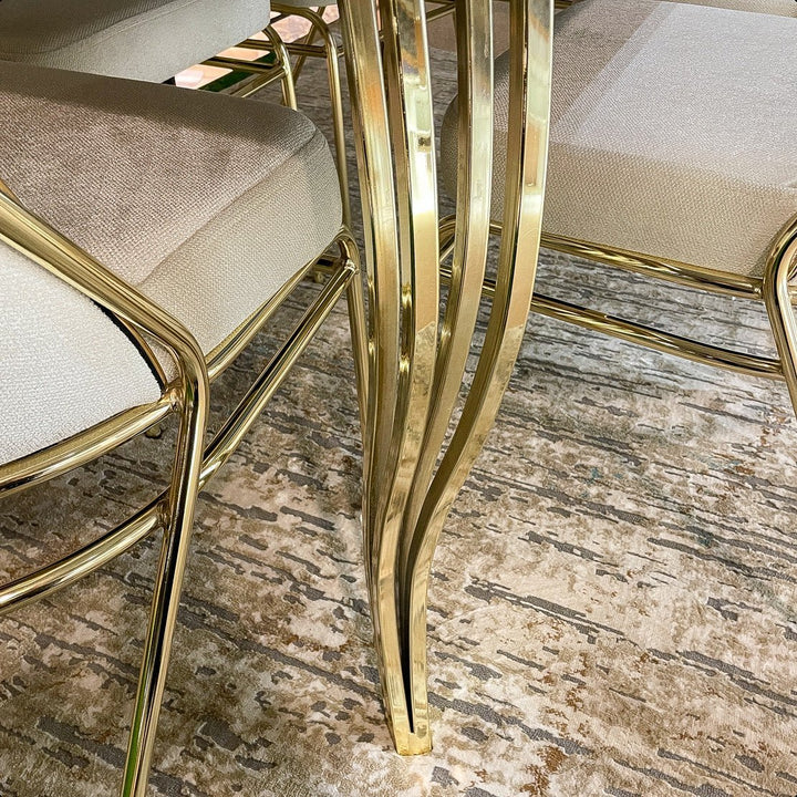 Turkish Marmo Dining Table with Fabric Chairs, (Dining Table + 6 Chairs) - V Surfaces