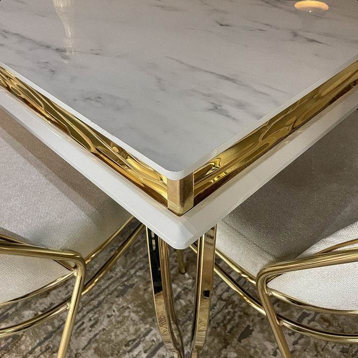 Turkish Marmo Dining Table with Fabric Chairs, (Dining Table + 6 Chairs) - V Surfaces