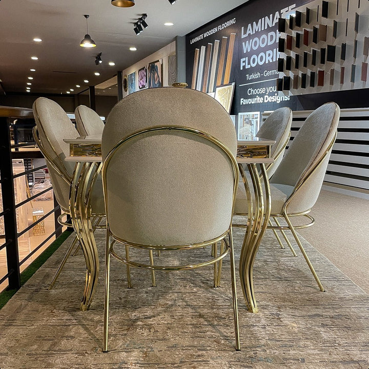 Turkish Marmo Dining Table with Fabric Chairs, (Dining Table + 6 Chairs) - V Surfaces