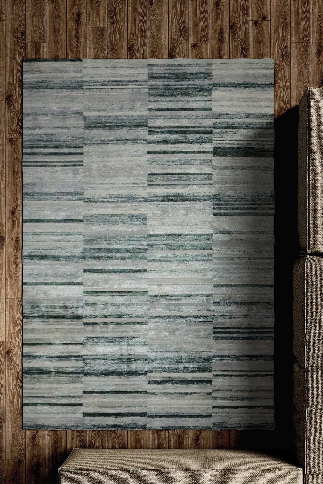 Turkish Modern Diamond Rug - Green and Gray - 4.9 x 7.3 FT - Superior Comfort, Modern Style Accent Rugs - V Surfaces