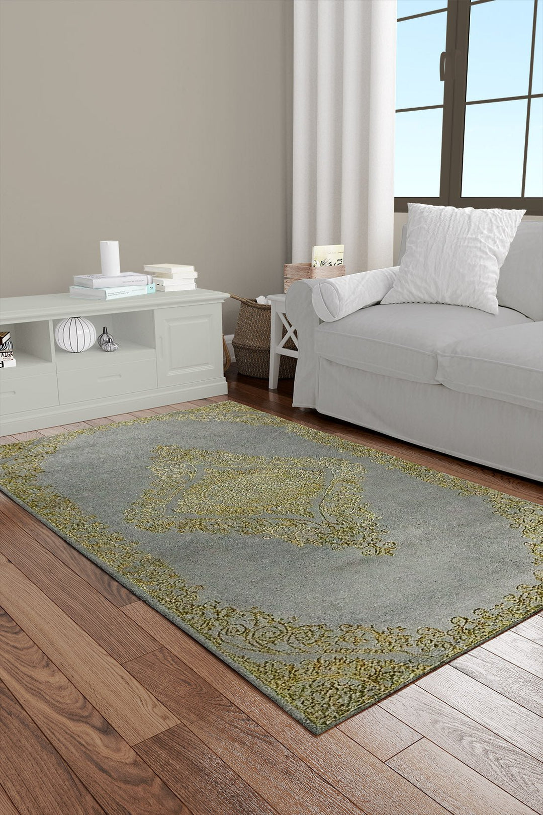 Turkish Modern Festival 1 Rug - 3.28 x 6.56 FT - Gray and Golden - Superior Comfort, Modern Style Accent Rugs - V Surfaces