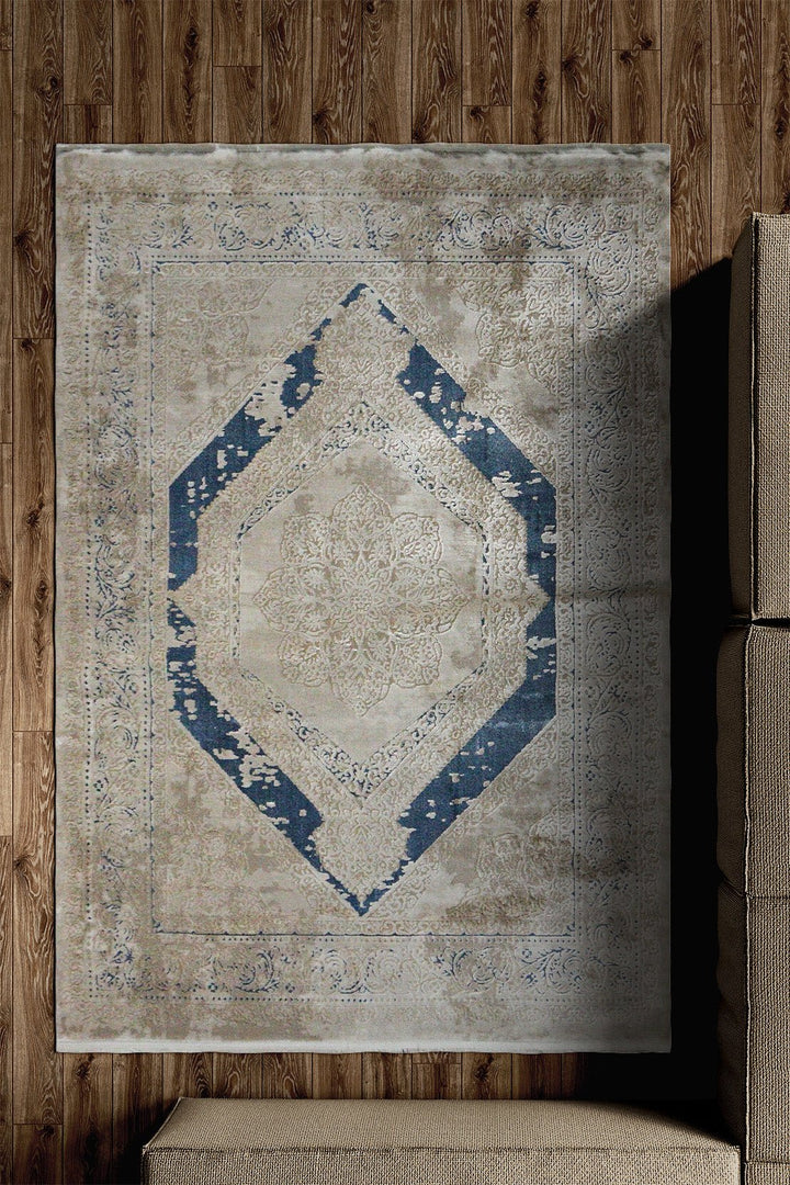 Turkish Modern Festival 1 Rug - 5.2 x 6.8 FT - Blue - Sleek and Minimalist for Chic Interiors - V Surfaces