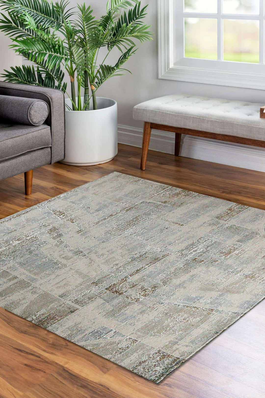 Turkish Modern Festival Viscos Rug - 6.5 x 6.5 FT - Beige - Sleek and Minimalist for Chic Interiors - V Surfaces