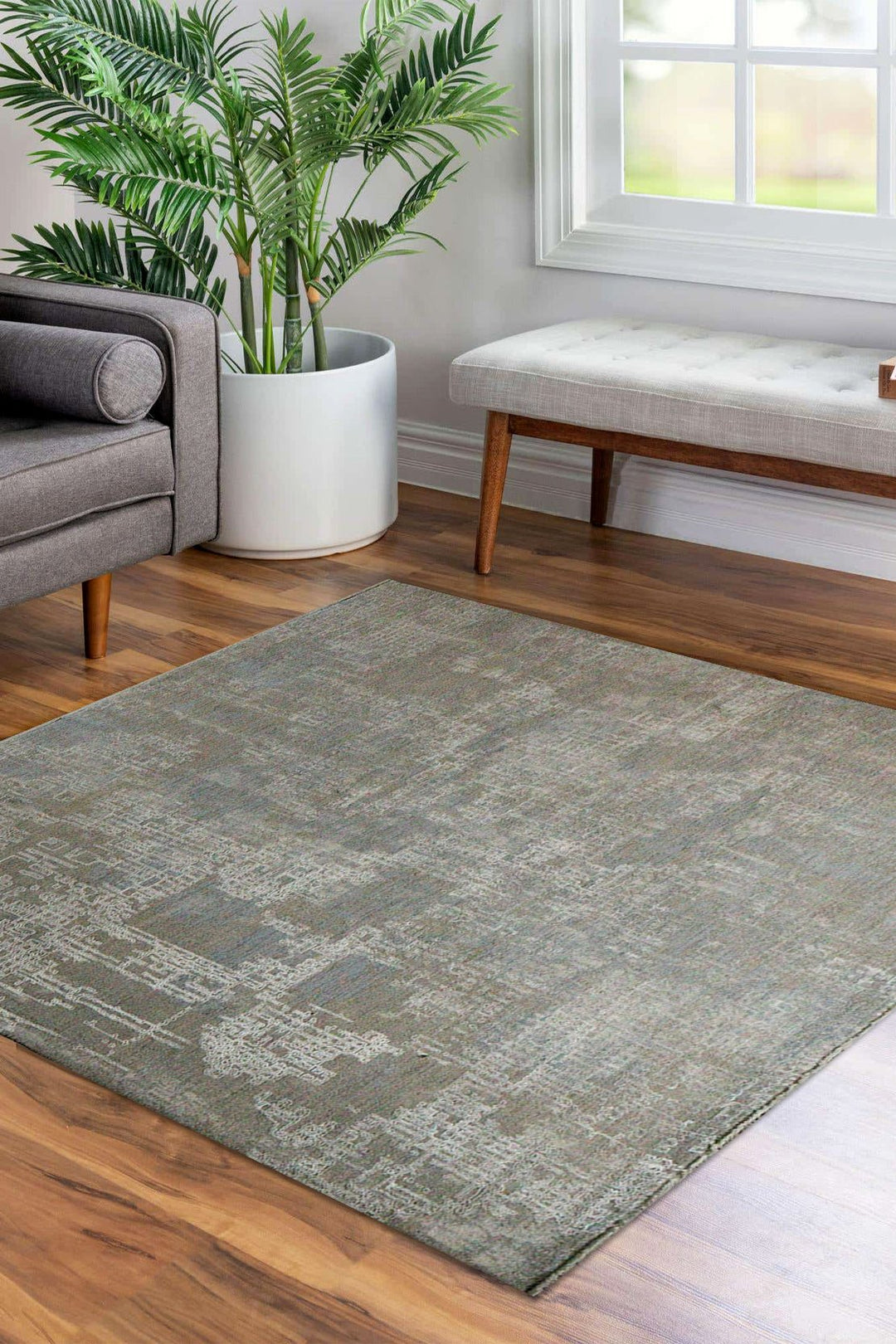 Turkish Modern Festival Viscos Rug - 6.5 x 6.5 FT - Gray - Sleek and Minimalist for Chic Interiors - V Surfaces